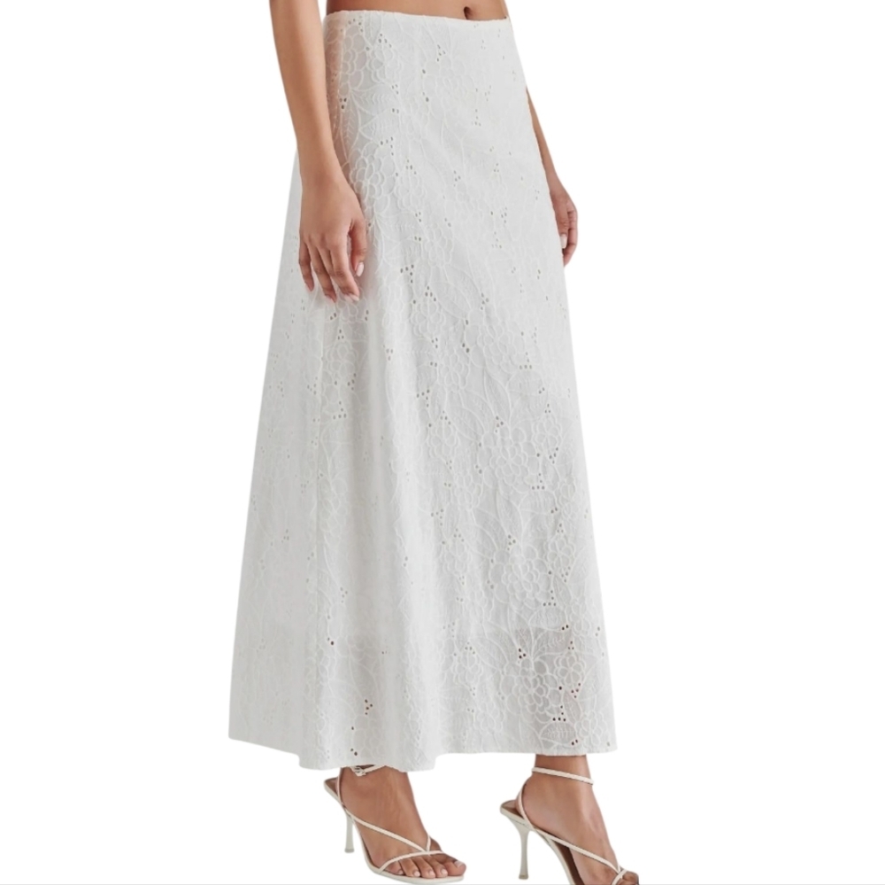 Steve Madden Amalia Eyelet Embroidered Cotton Maxi Skirt, Small - Picture 2 of 7